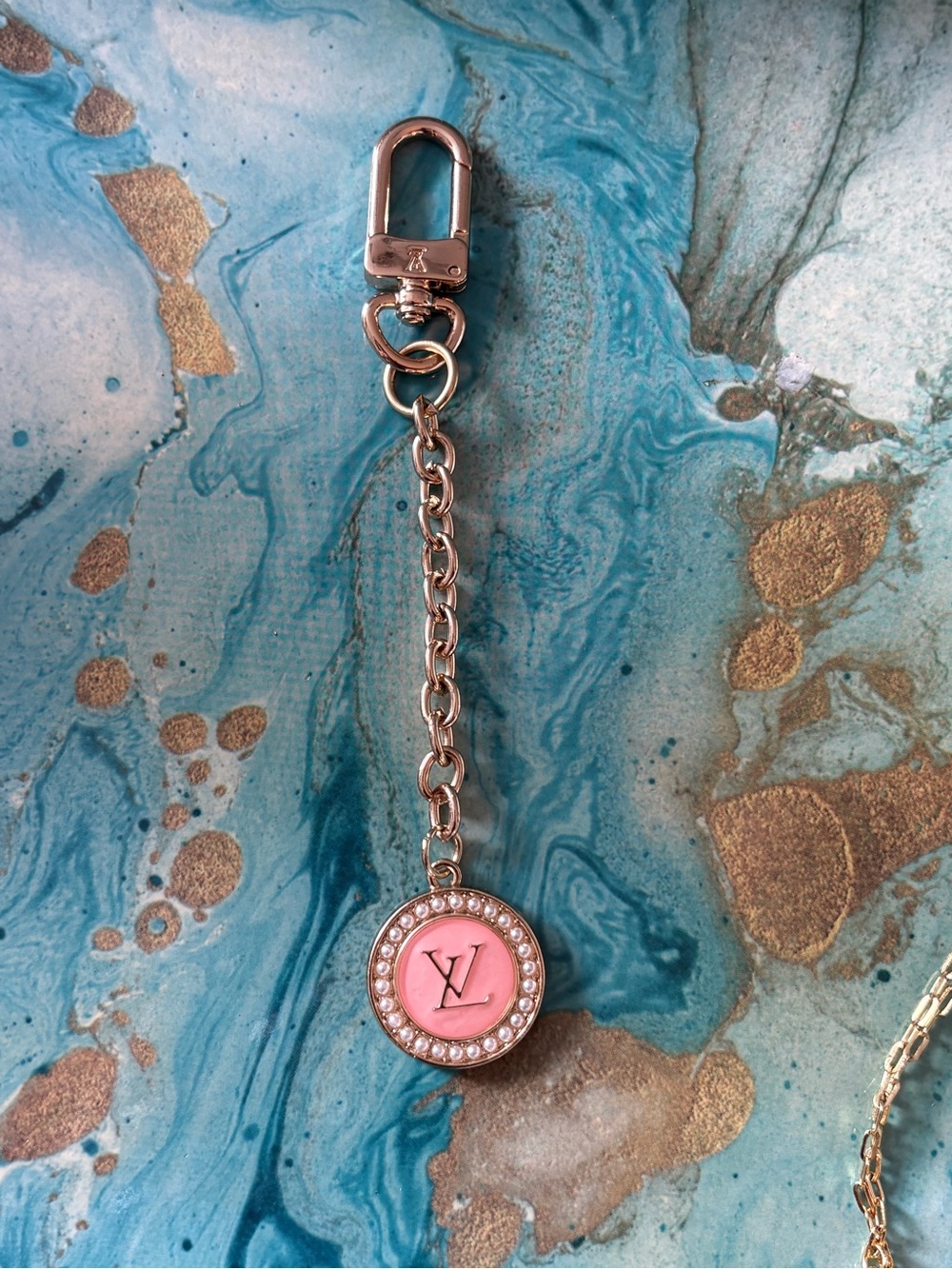 Louis Vuitton Pink Pearl-Trim Logo Key Chain or Purse Charm
